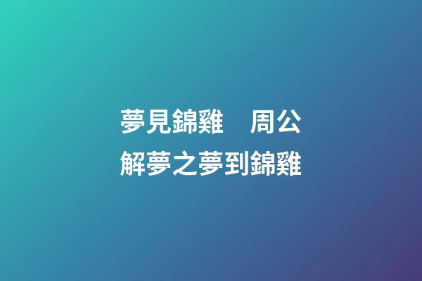 夢見錦雞　周公解夢之夢到錦雞